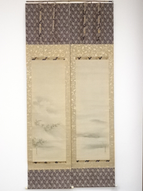 JAPANESE HANGING SCROLL / HAND PAINTED / FLOWER / BY DOSHUN KANO